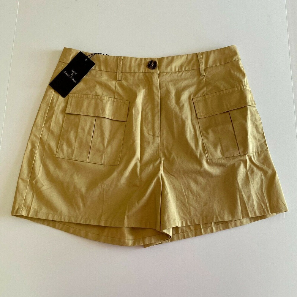 Love & Other Things Womens Beige Khaki Flat Front Pockets Utility Shorts Large